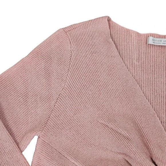 NWOT‎ Active USA Cropped Long Sleeve Ribbed Sweater Size Medium Peach Pink - Picture 2 of 6